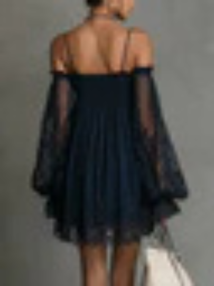 Sabina Navy Lace Off-Shoulder Mini Dress