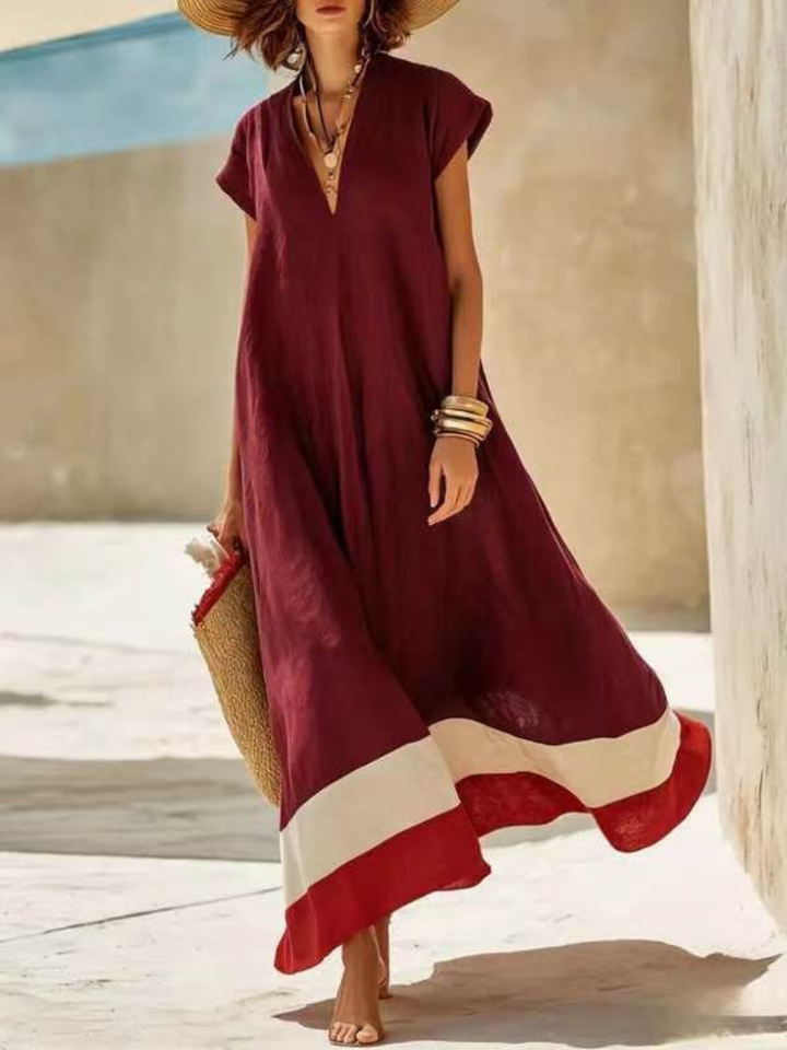 Noemi Burgundy Contrast Hem Kaftan Dress