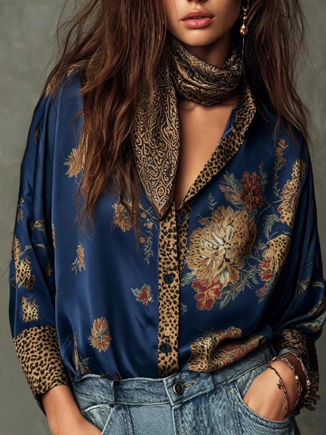 Adriana Sage Floral Satin Resort Blouse