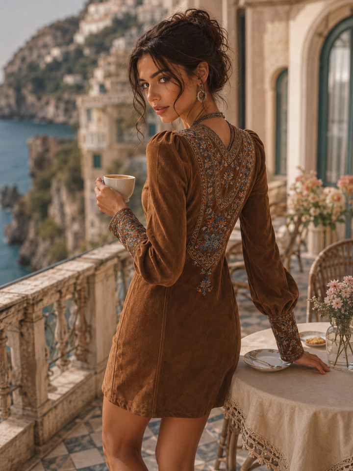 Terra Cocoa Embroidered Tunic Mini Dress