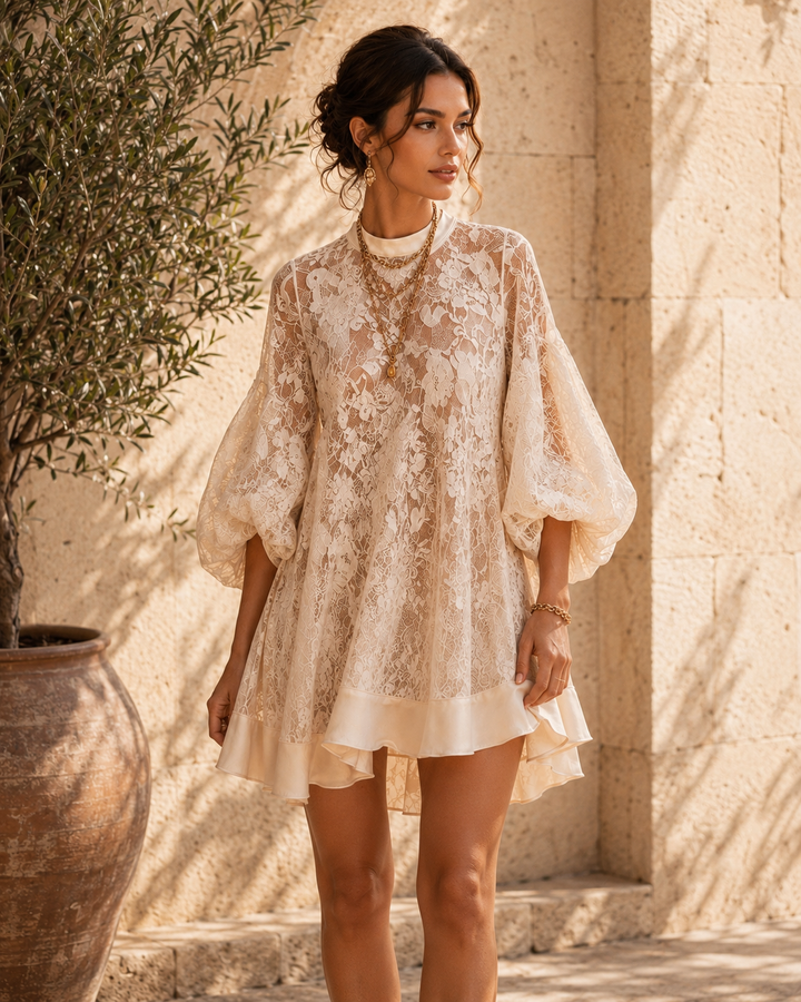 Bianca Ivory Lace Poncho Cover-Up Dress