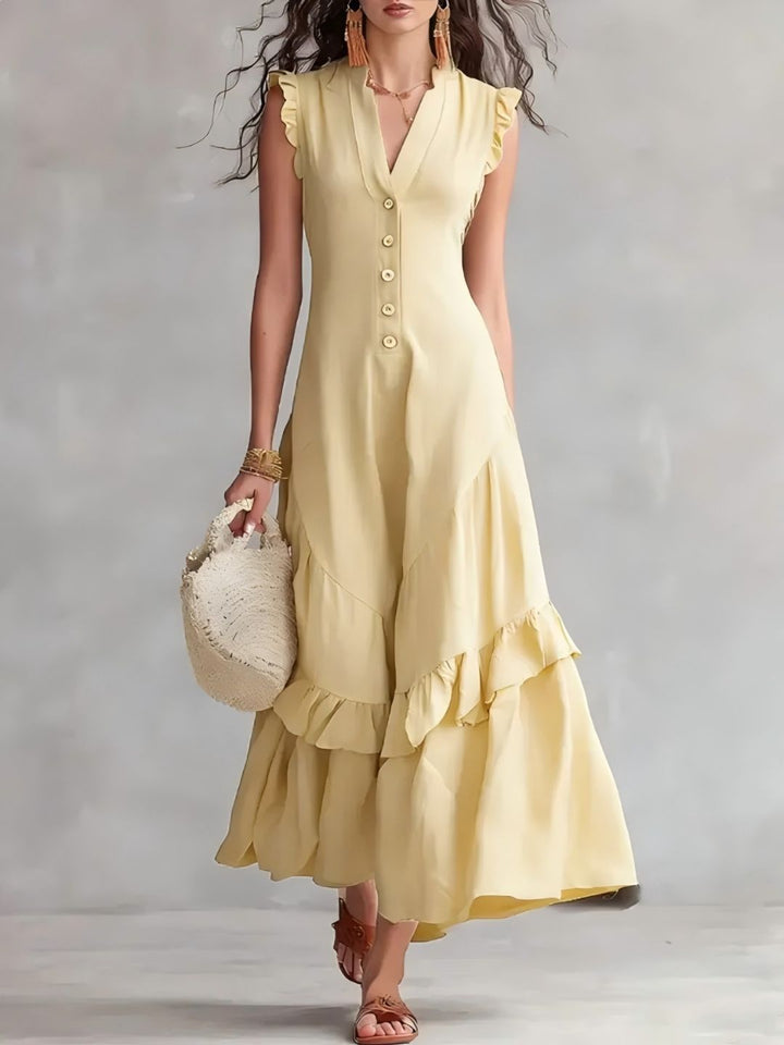 Mira White Button-Front Maxi Dress