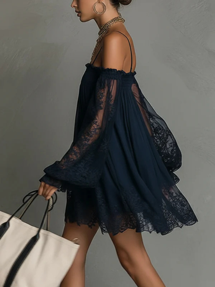Sabina Navy Lace Off-Shoulder Mini Dress