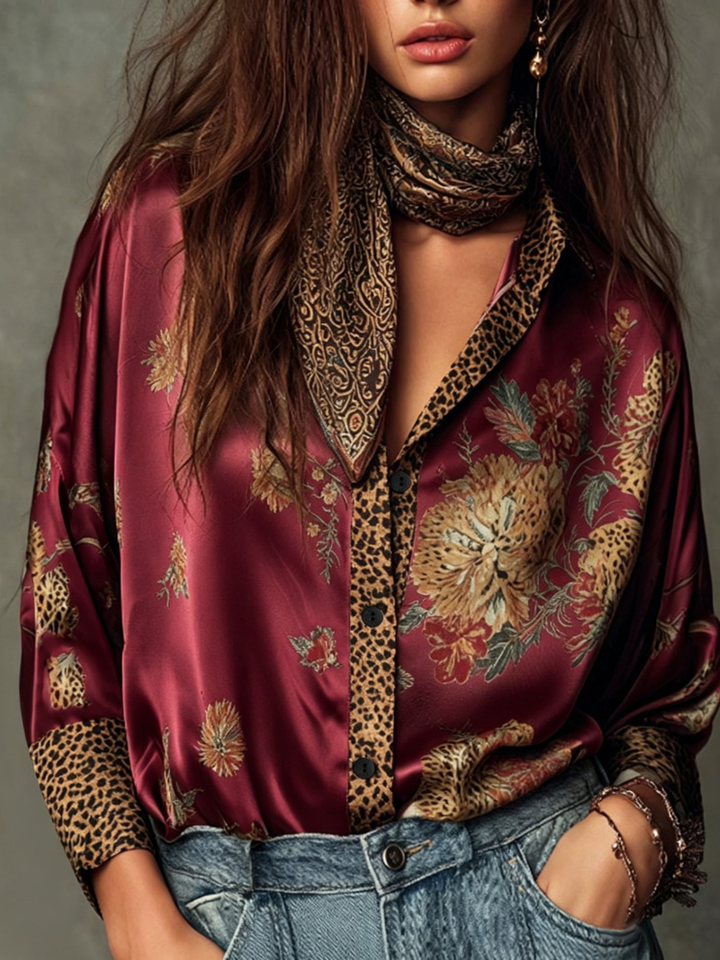 Adriana Sage Floral Satin Resort Blouse
