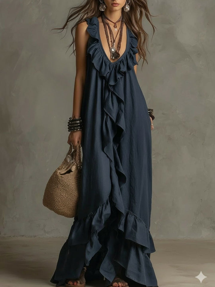 Alessia White Ruffle Maxi Dress