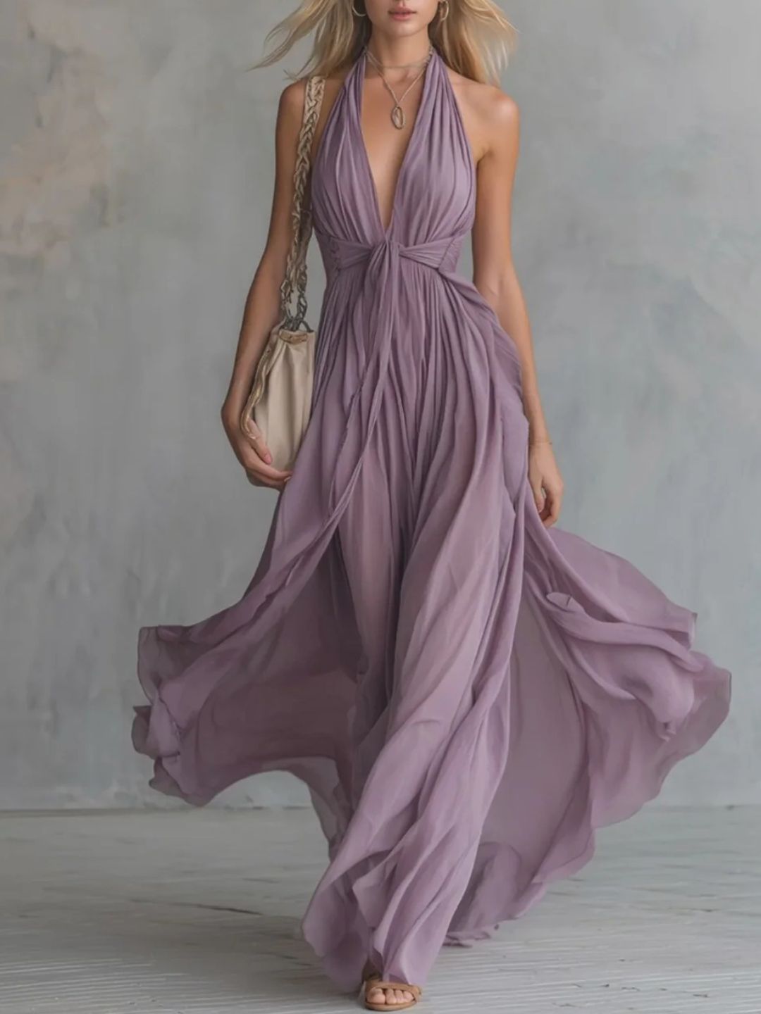 Nerina White Halter Maxi Dress