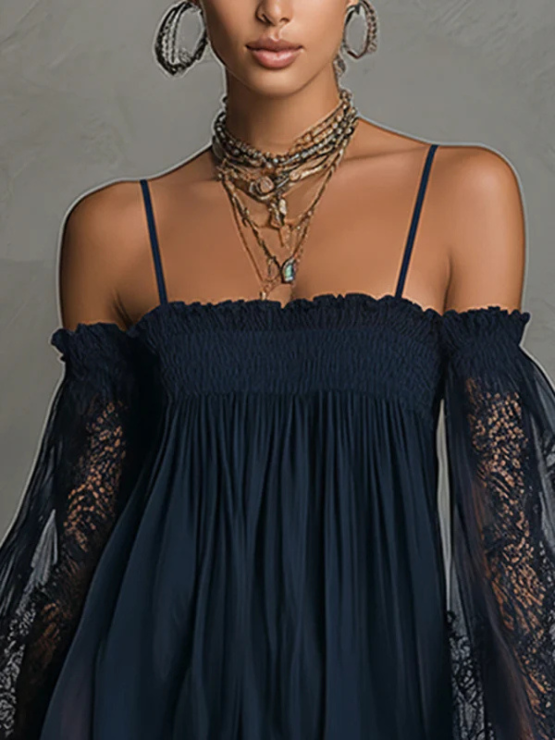Sabina Navy Lace Off-Shoulder Mini Dress