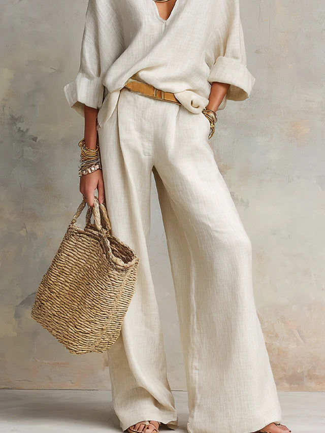 Clara White Wide-Leg Pants Set