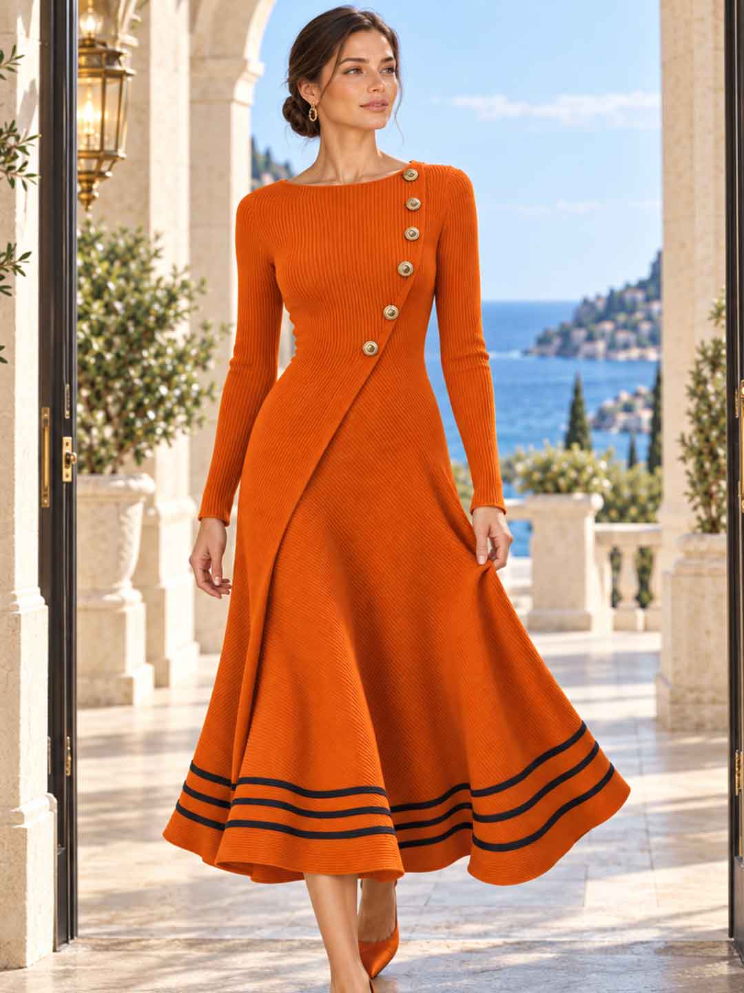 Aurelia Button-Detail Flared Maxi Dress
