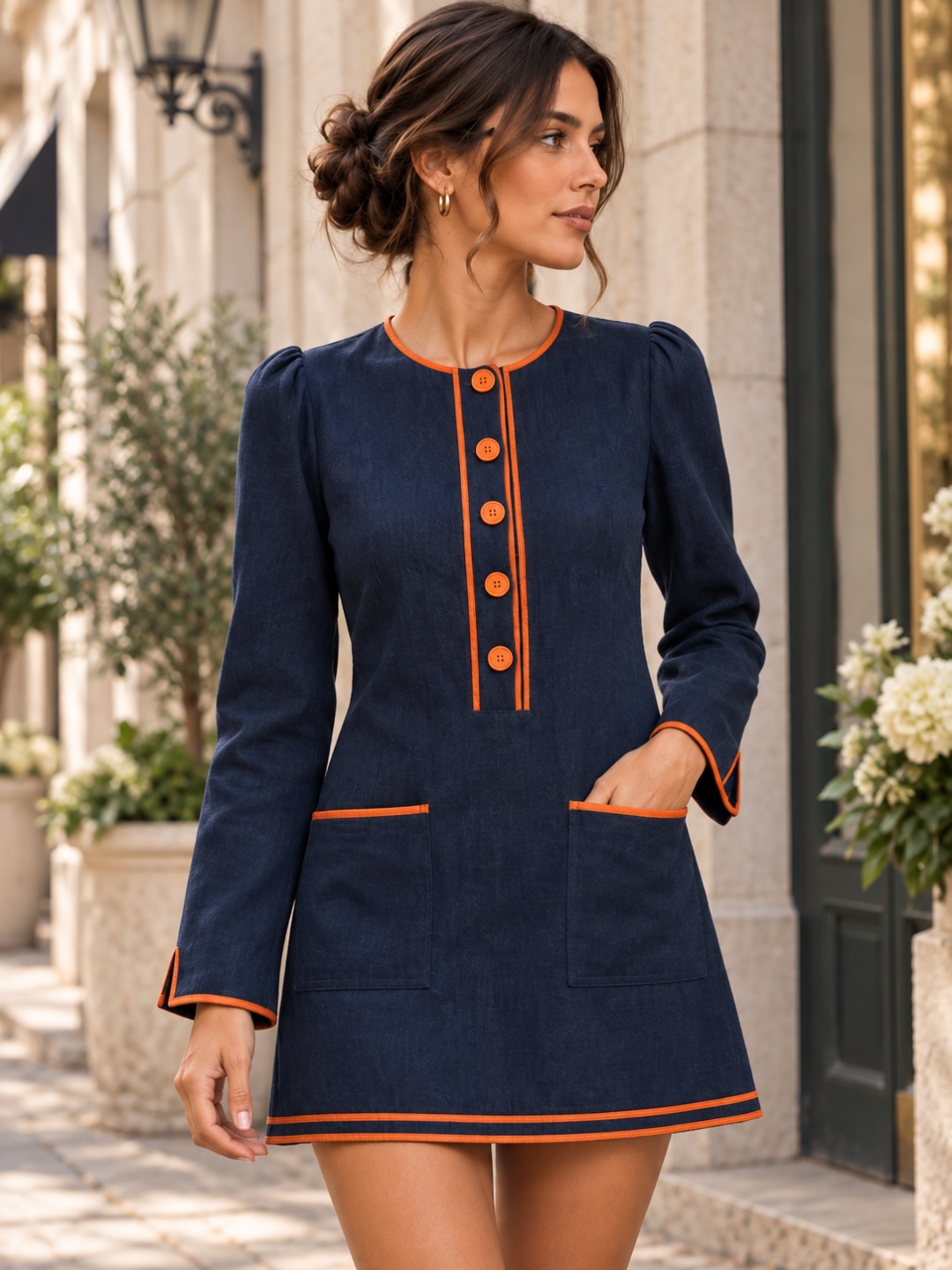 Marina Contrast-Trim Shift Mini Dress