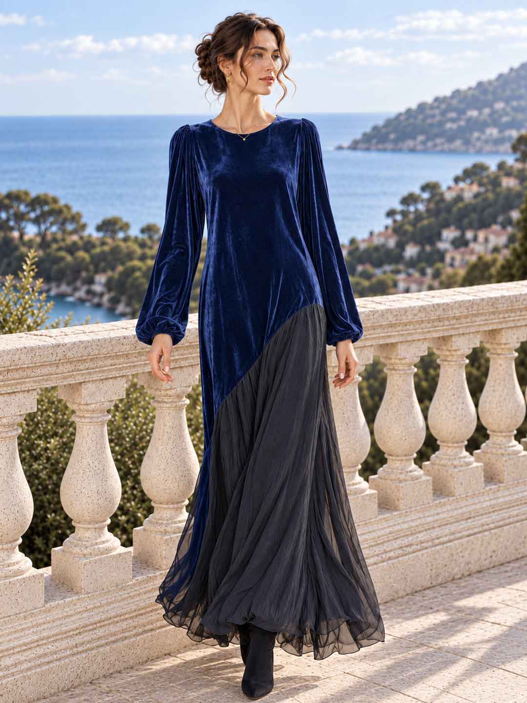 Nerina Embellished Drape Maxi Dress - Blue