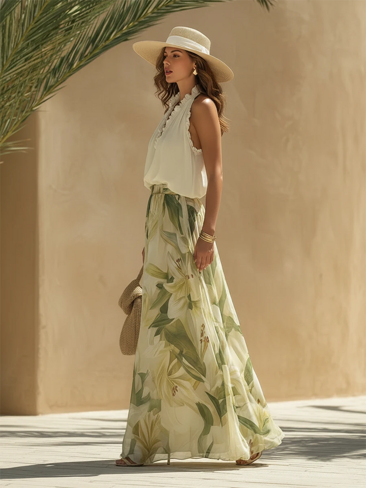 Ayla Ivory Green Floral Resort Pants Set