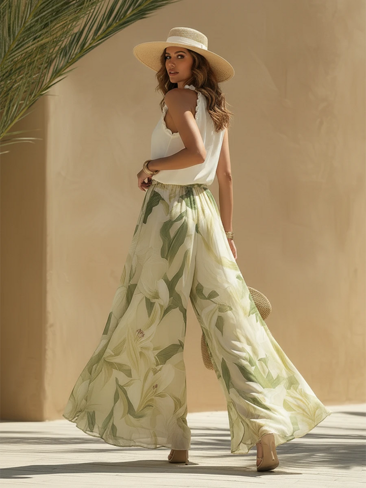 Ayla Ivory Green Floral Resort Pants Set