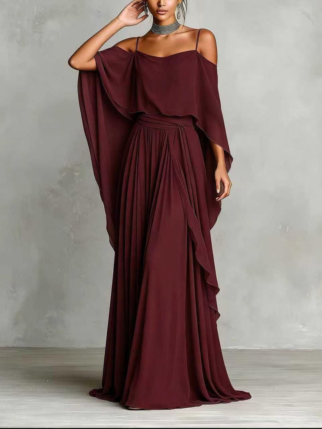 Luna Slate Off-Shoulder Draped Maxi Dress - White
