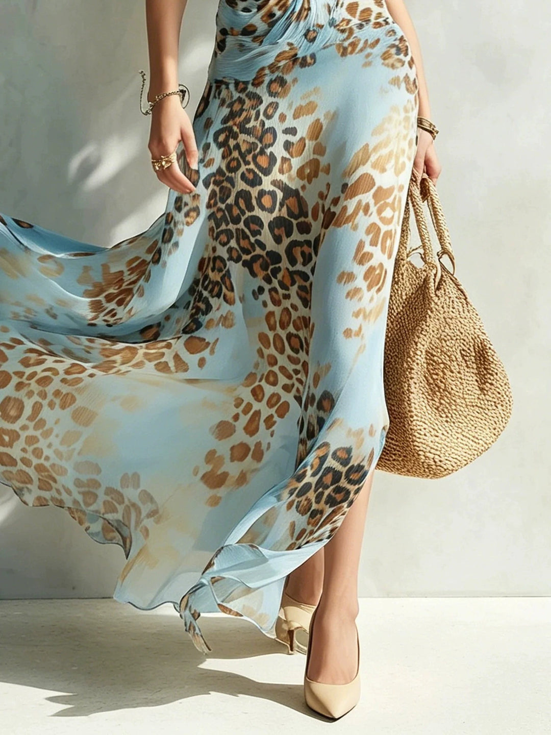 Serena Blue Leopard Halter Maxi Dress