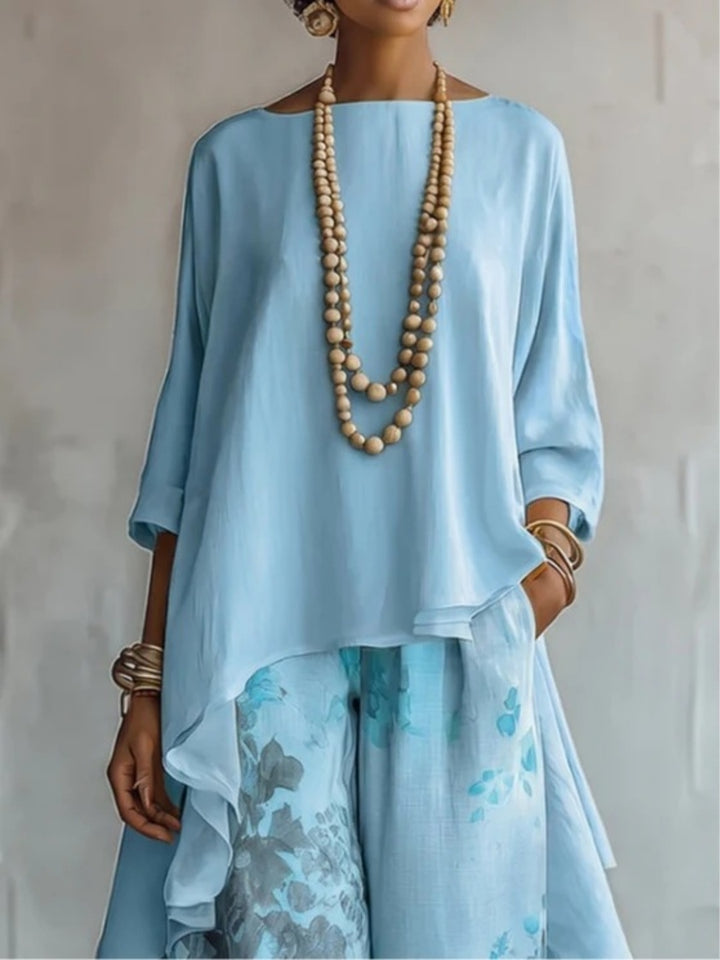 Soleil Mustard Tunic and Floral Harem-Pant Set