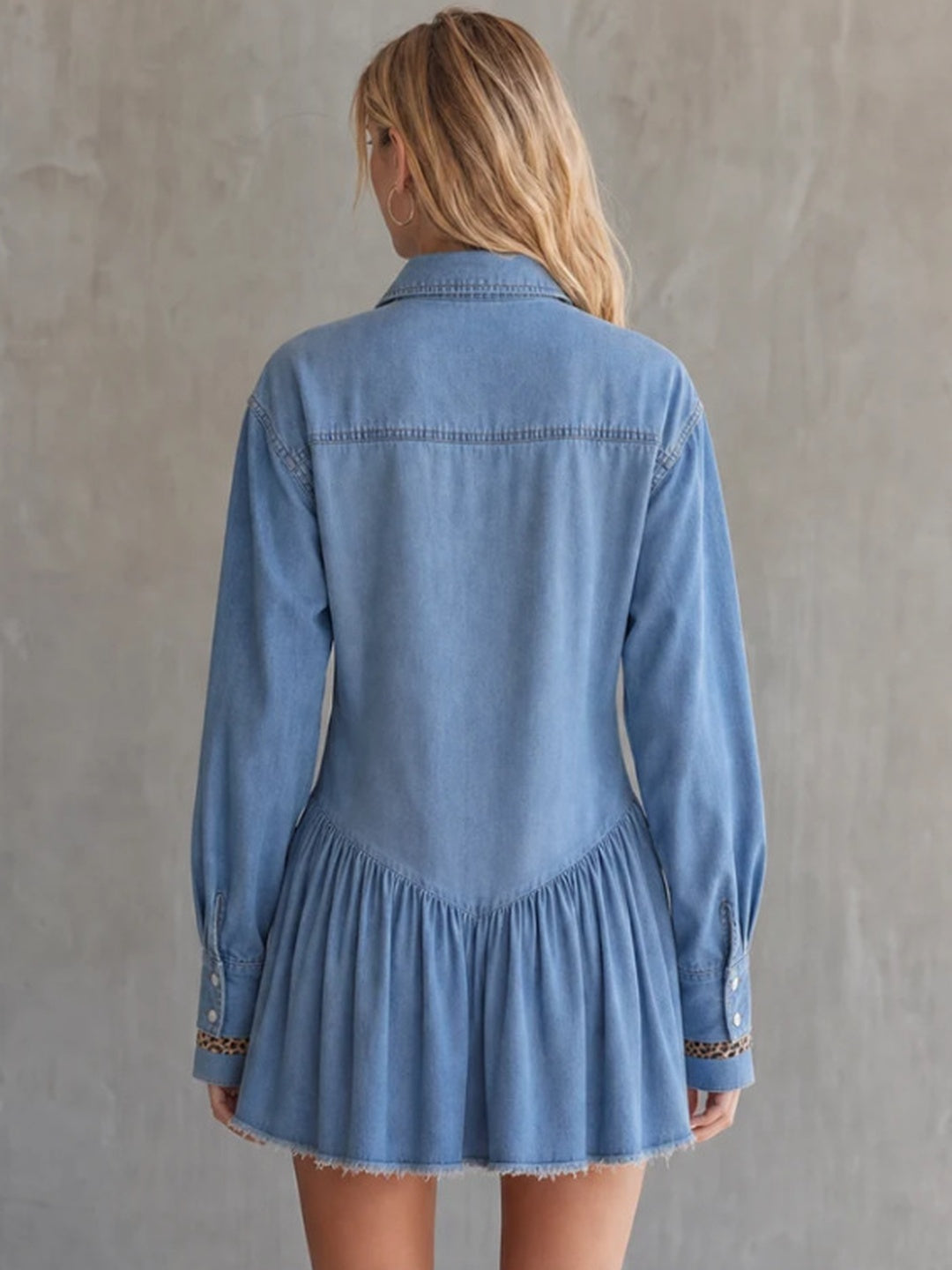 Elara Denim Pleated Shirt Dress