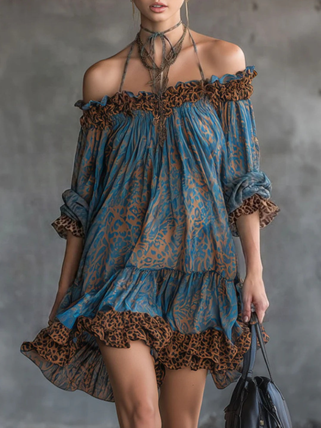 Marea Printed Off-Shoulder Mini Dress