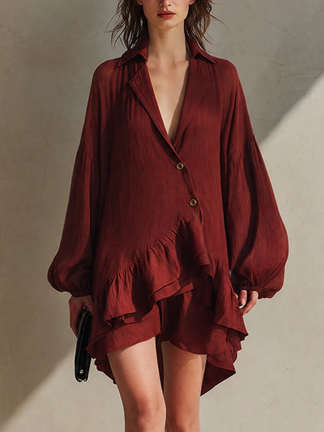 Vittoria Burgundy Layered Shirt Mini Dress