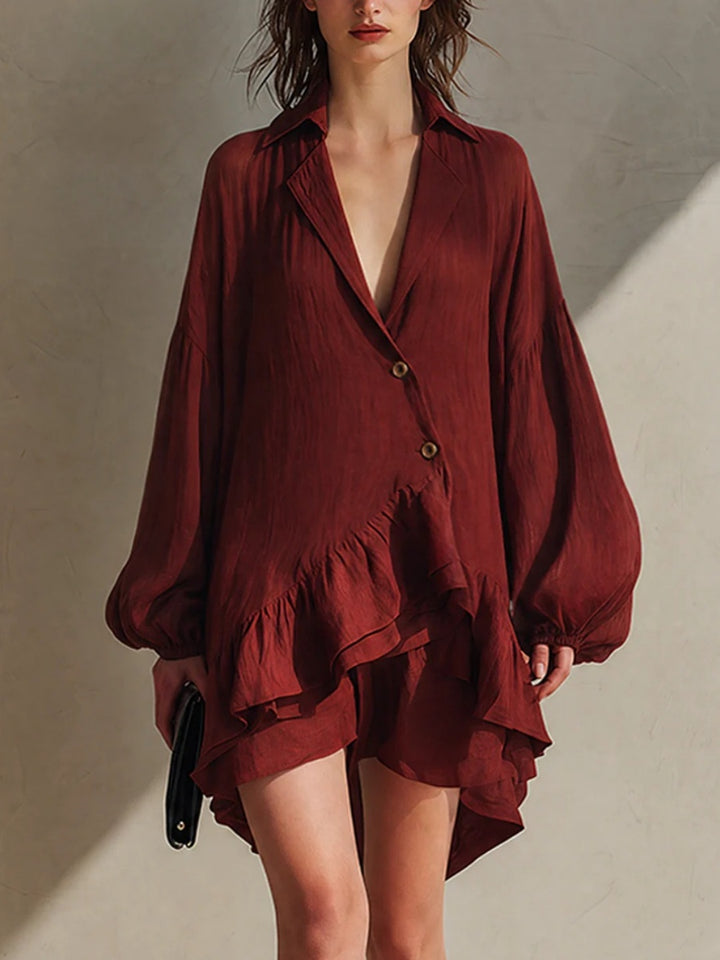 Vittoria Burgundy Layered Shirt Mini Dress
