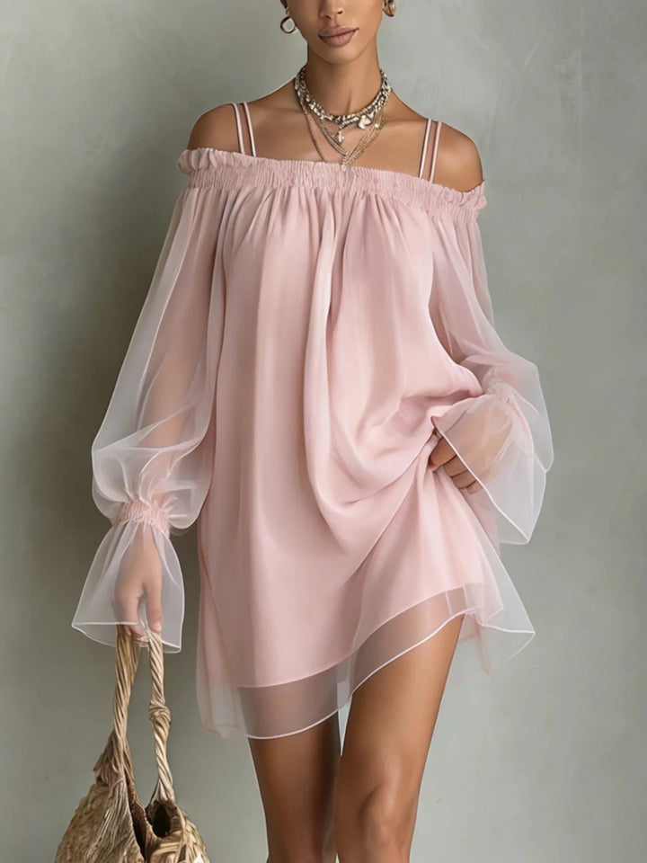 Rosalia Blush Chiffon Off-Shoulder Mini Dress
