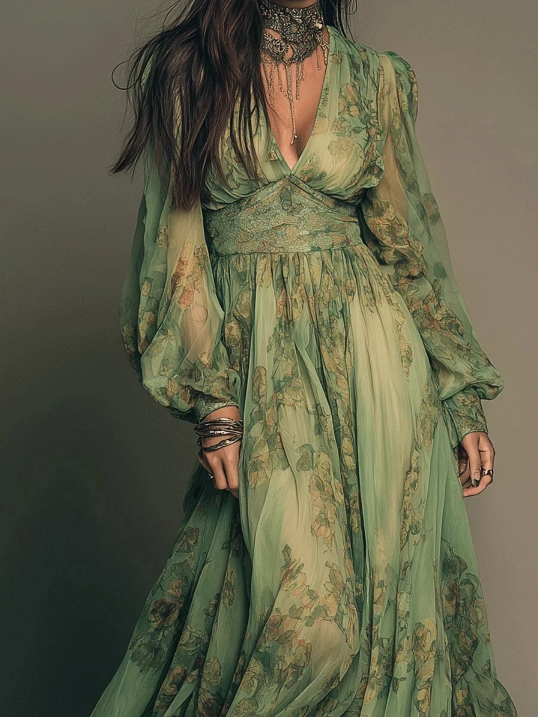 Elena Sage Floral Ruffle Maxi Dress
