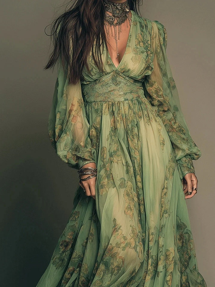 Elena Sage Floral Ruffle Maxi Dress
