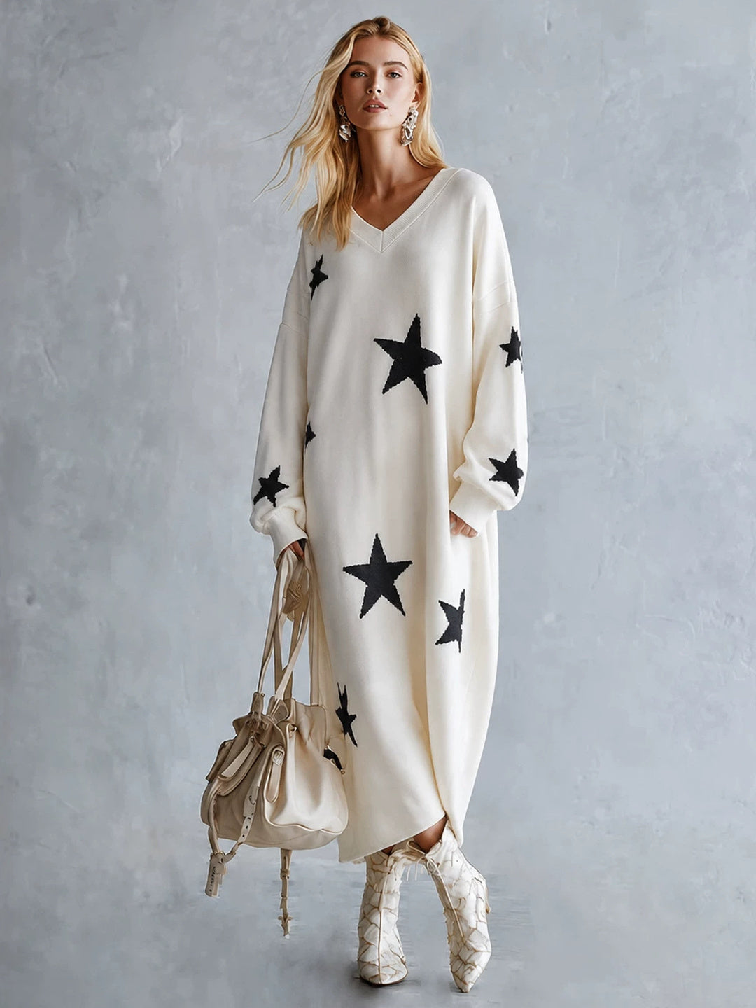Estella Star Motif Relaxed Maxi Dress - Ivory