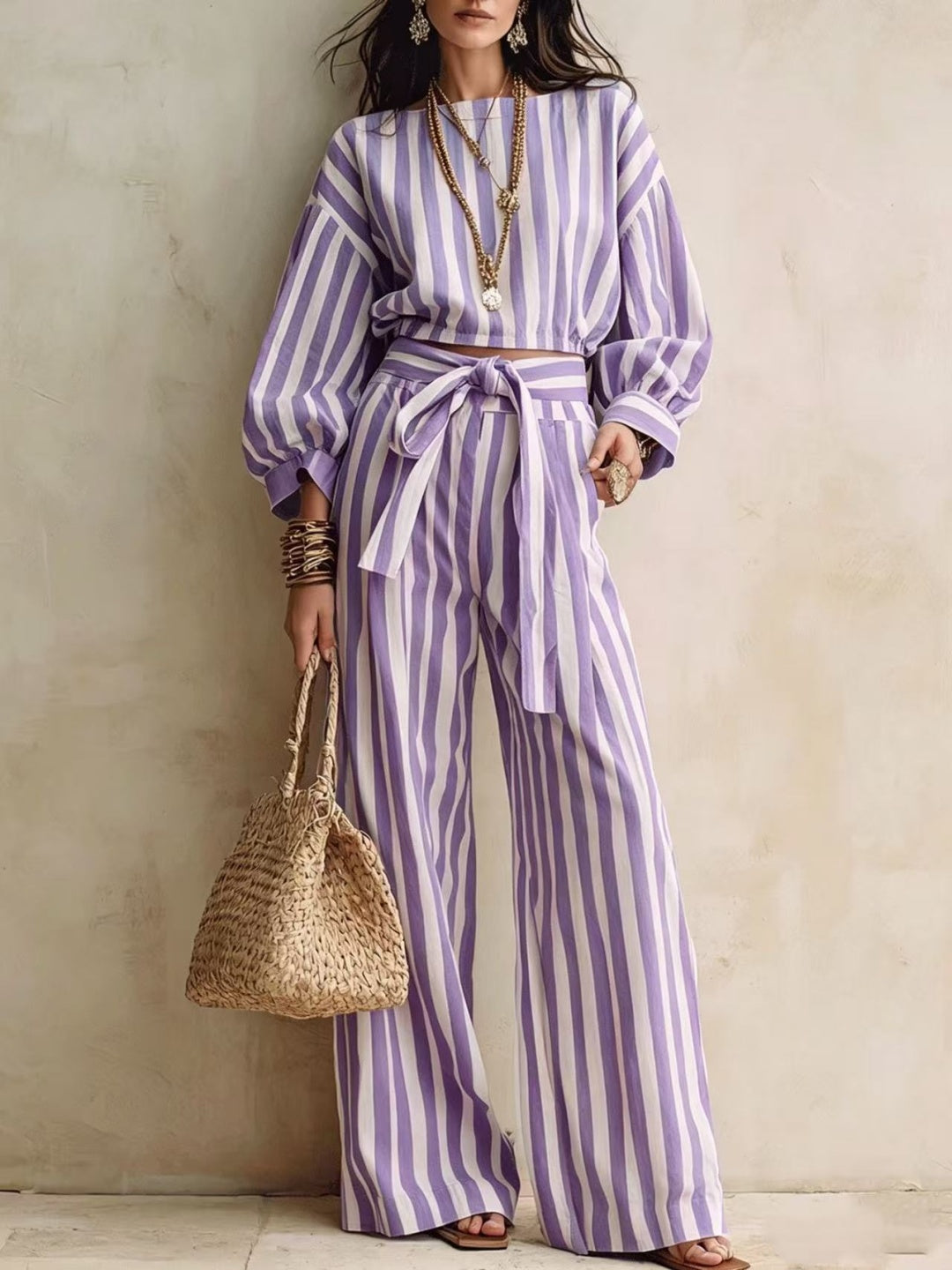 Capri Sky Stripe Belted Wide-Leg Jumpsuit