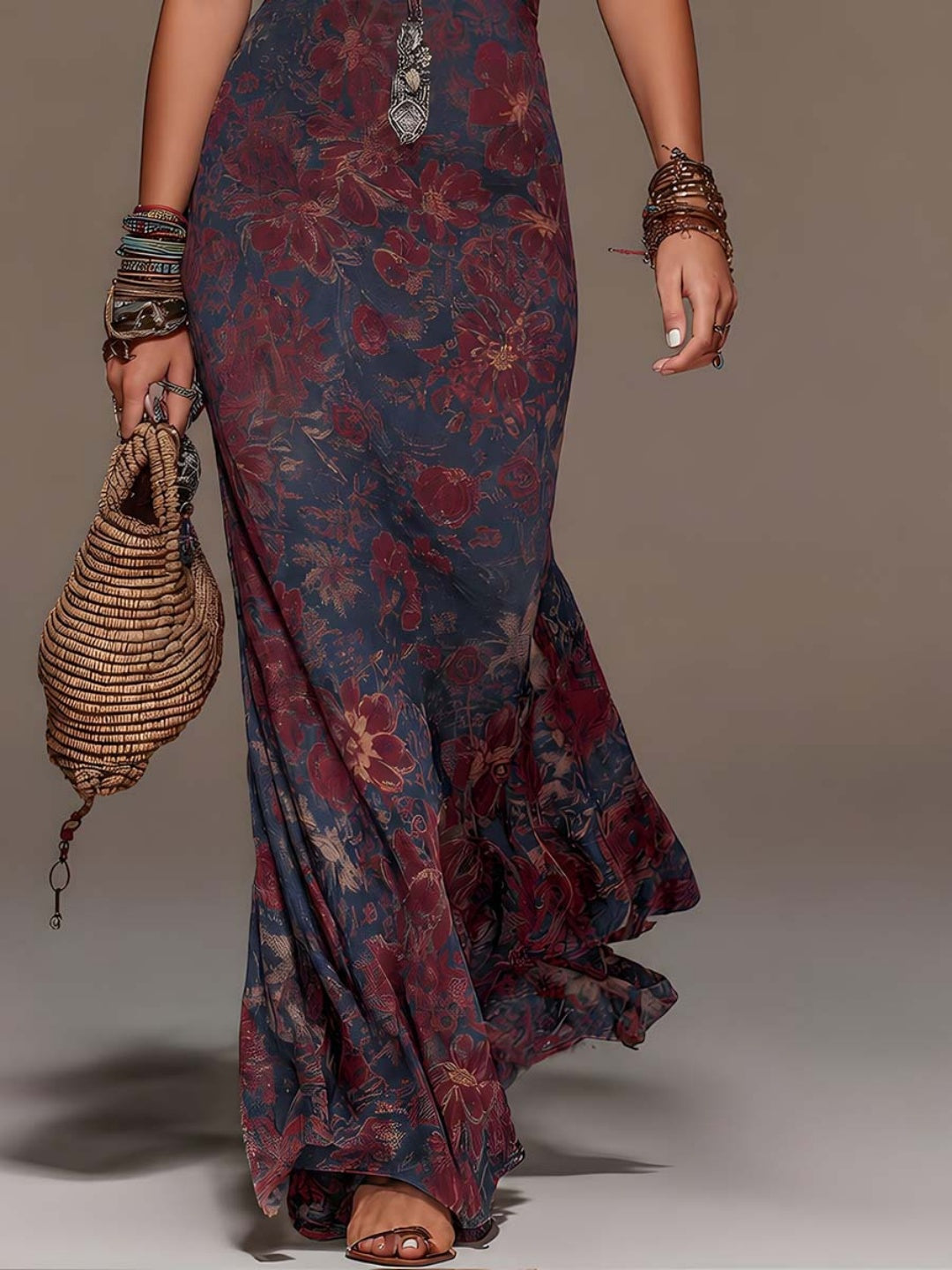 Capri Navy Floral Halter Maxi Dress