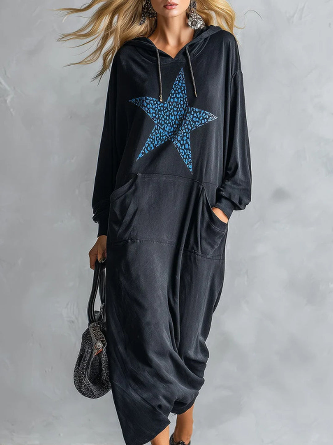 Maristella Star Appliqué Hooded Maxi Dress