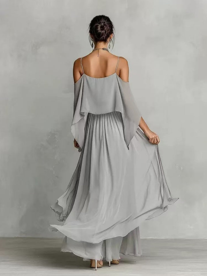 Luna Slate Off-Shoulder Draped Maxi Dress - White