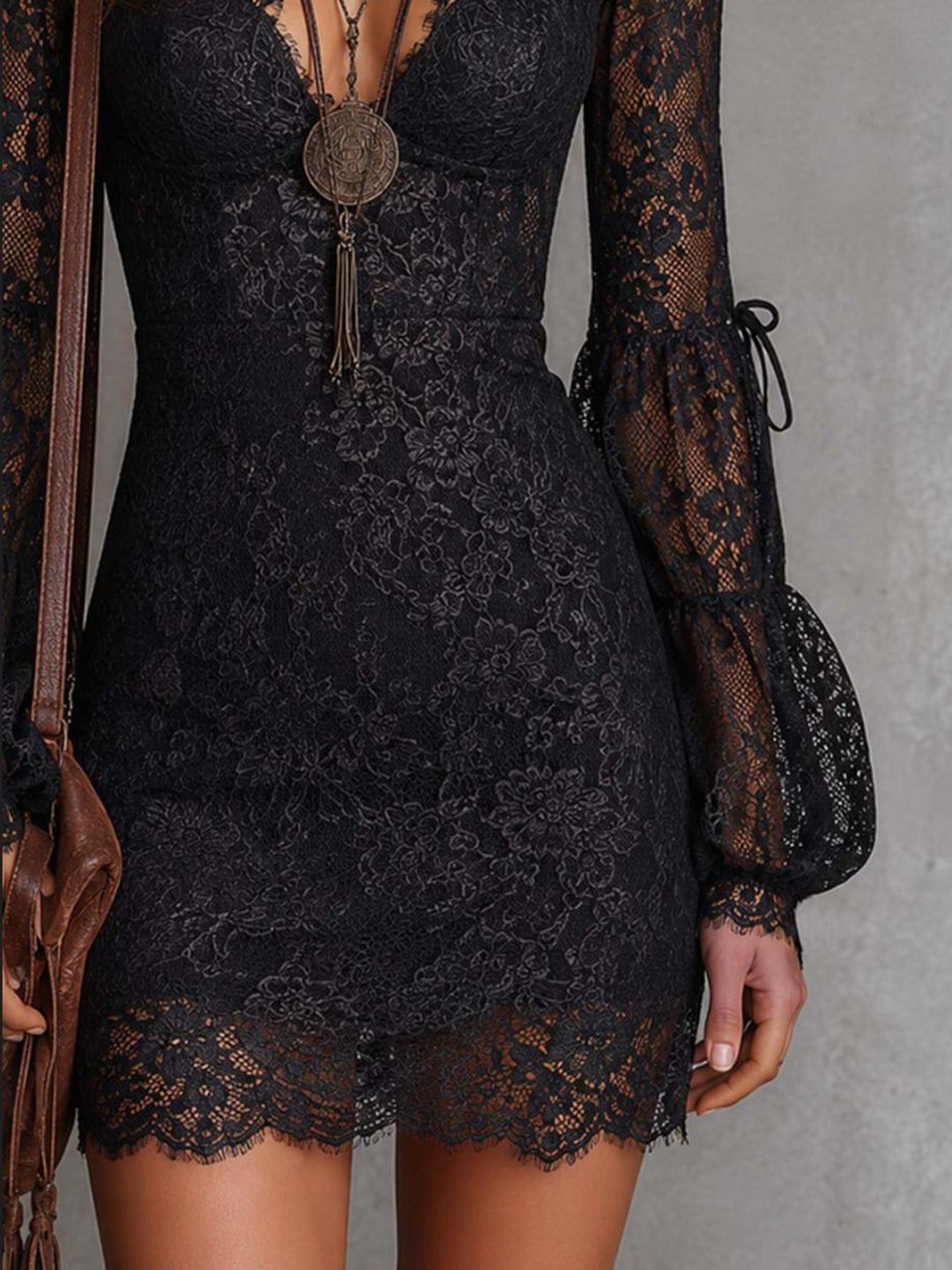 Noemi Lace-Sleeve Ruched Mini Dress