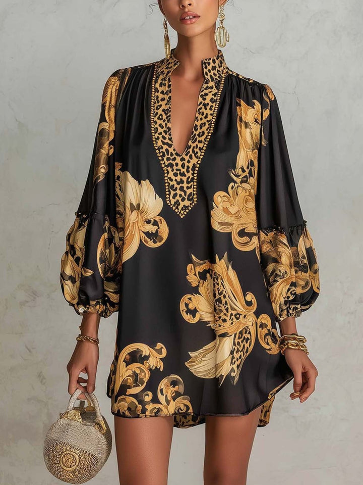 Paloma Black Gold Baroque Caftan Mini Dress