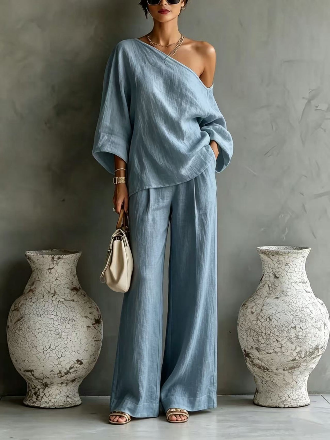 Lucia One-Shoulder Wide-Leg Set