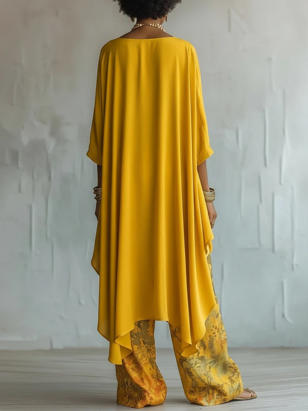 Soleil Mustard Tunic and Floral Harem-Pant Set