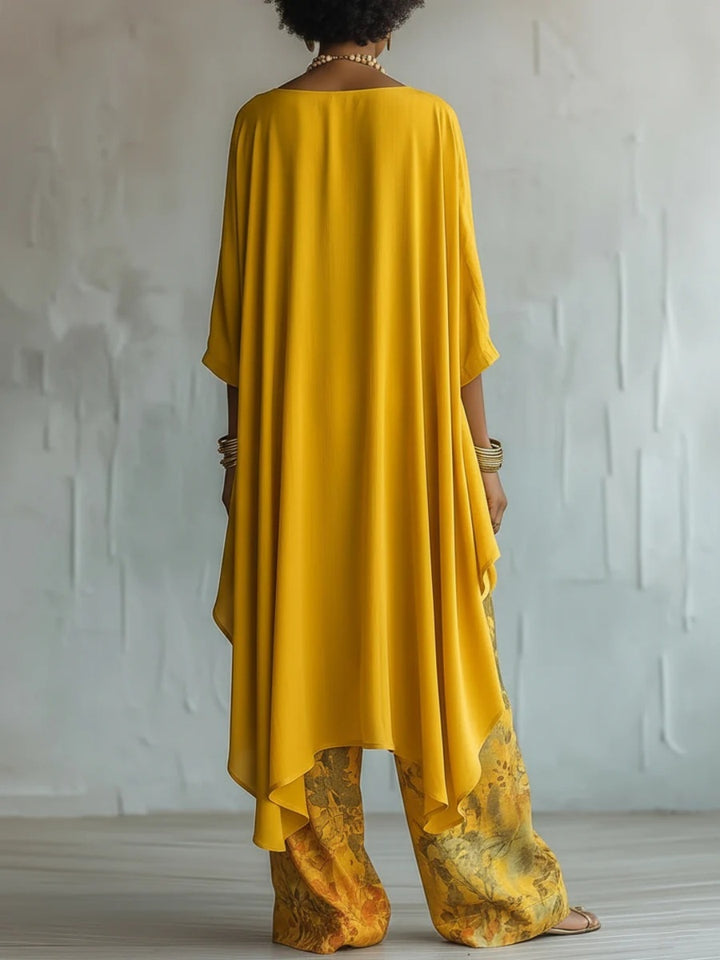 Soleil Mustard Tunic and Floral Harem-Pant Set