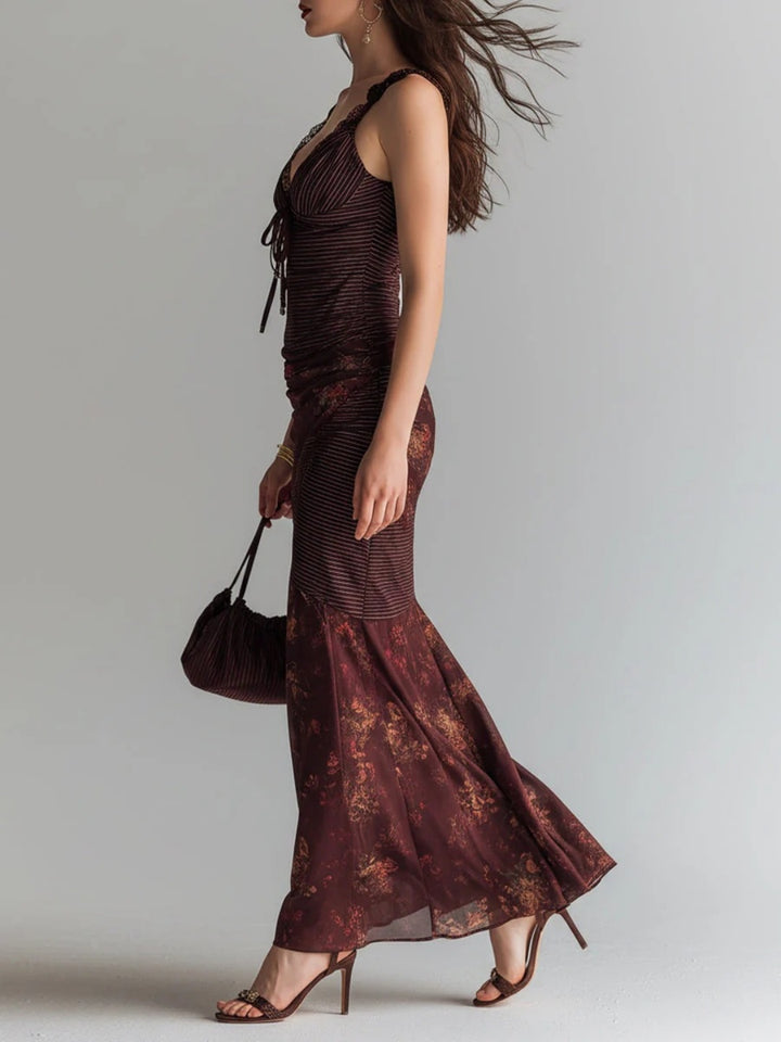 Aurelia Burgundy Satin-Look Corset Maxi Dress