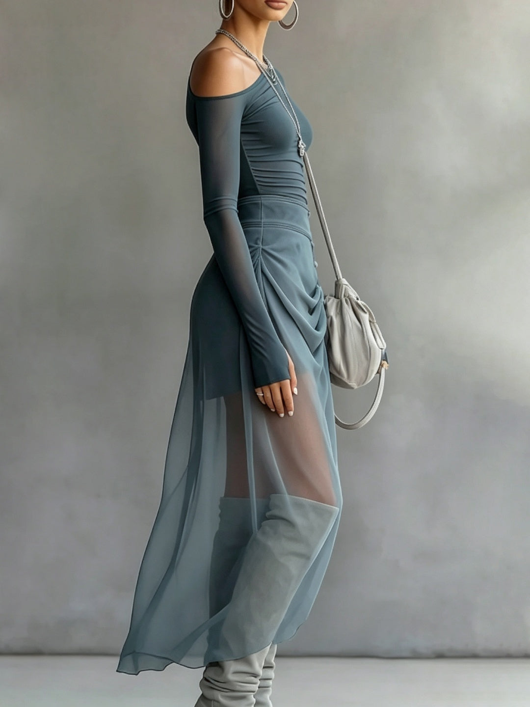 Marina Off-Shoulder Button Maxi Dress