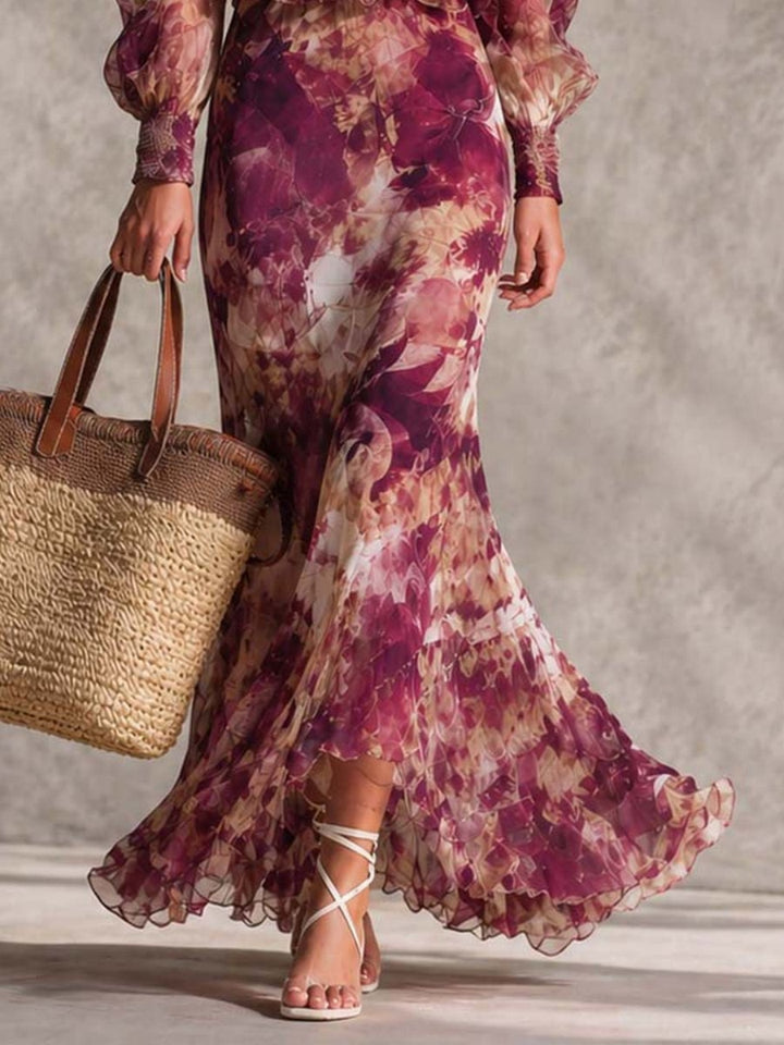 Violetta Plum Floral Off-Shoulder Mermaid Maxi Dress