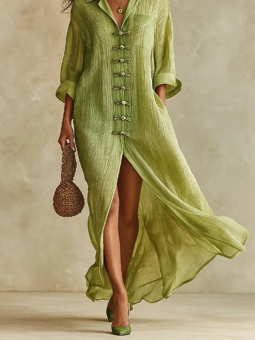 Lucia Button-Front Belted Maxi Dress