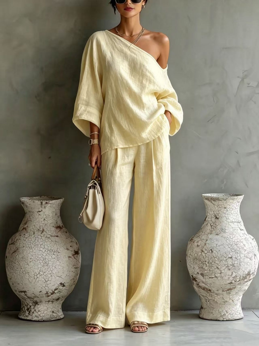 Lucia One-Shoulder Wide-Leg Set