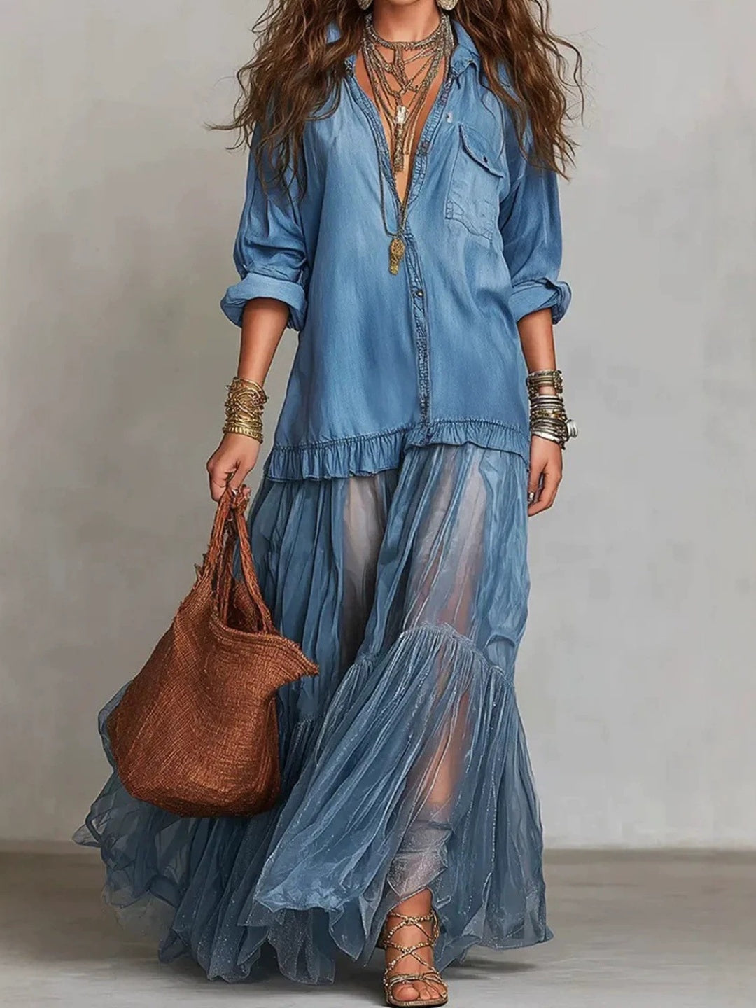 Oceana Rose Tiered Shirt Maxi Dress