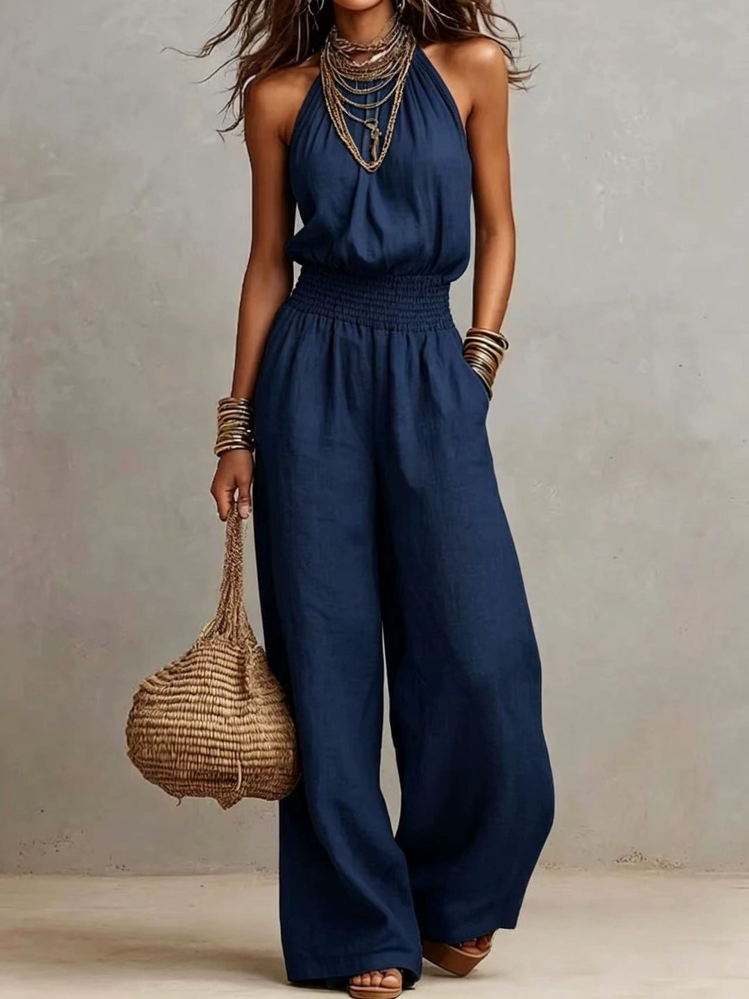 Dahlia Beige Sleeveless Pants Set