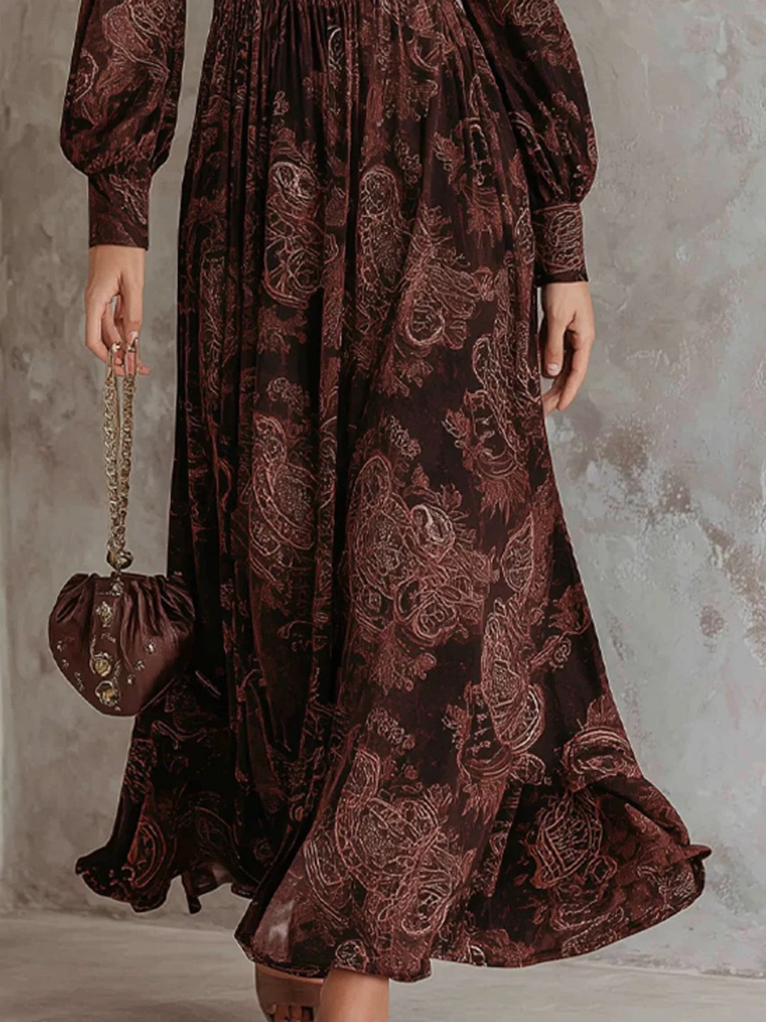 Cora Brown Floral Long-Sleeve Maxi Dress