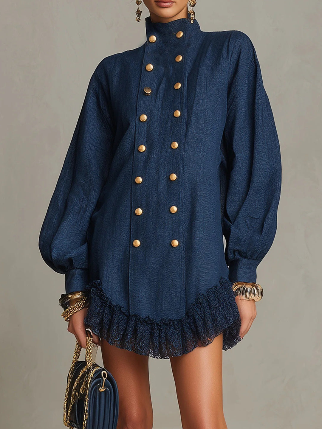 Elisabetta Military-Button Mini Dress