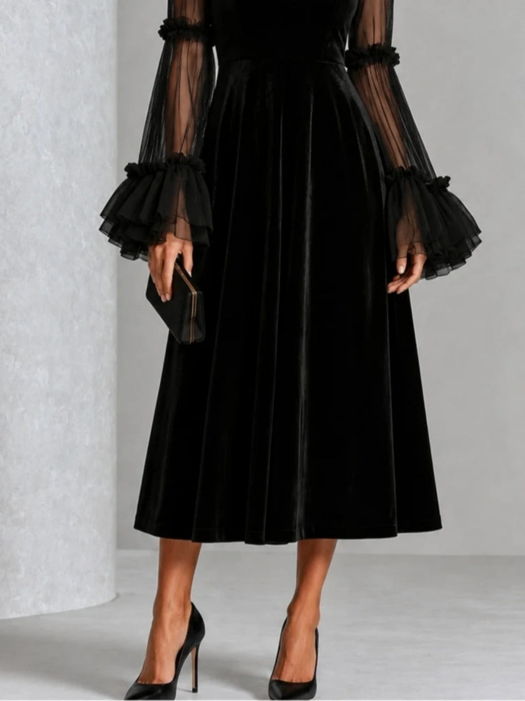 Nocturne Tiered-Sleeve Maxi Dress