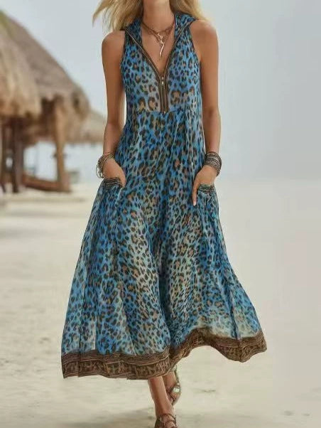 Amalfi Green Leopard Halter Maxi Dress