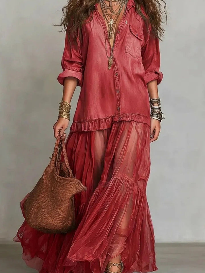 Oceana Rose Tiered Shirt Maxi Dress