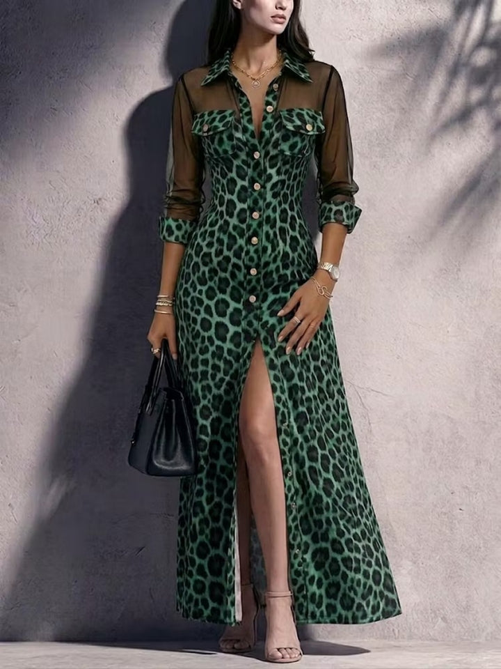 Cora Leopard Print Shirt Maxi Dress